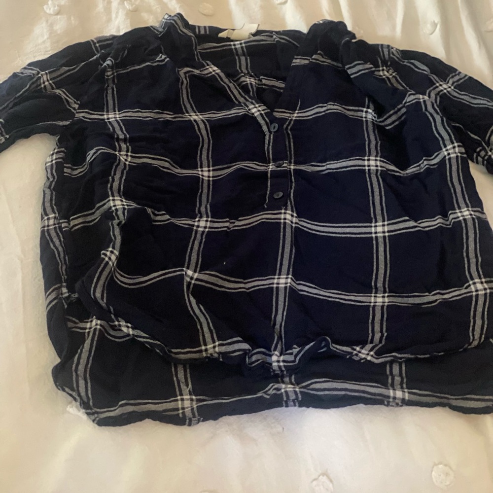Dark blue/checked V-neck Blouse